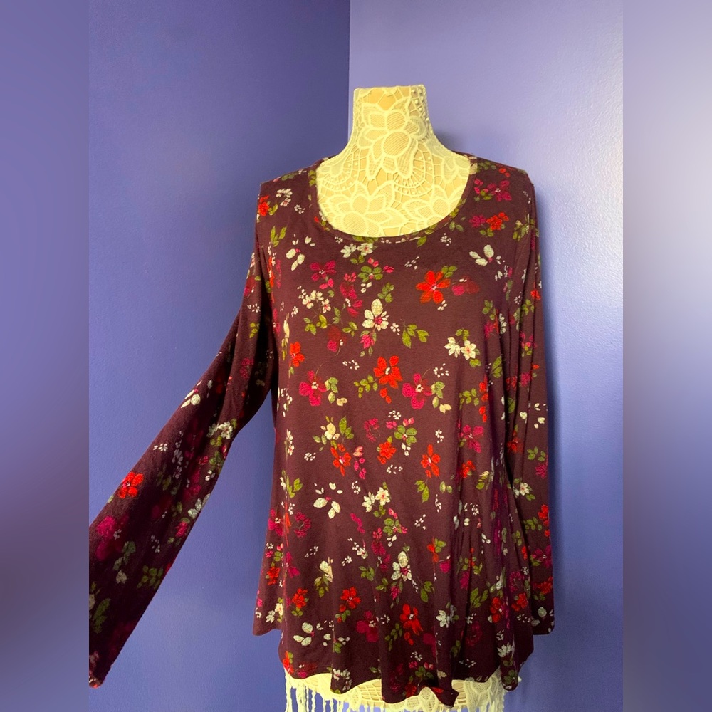 NWT Lane Bryant Long Sleeve Hacci Knit Floral Swing Tee Tshirt Plus Size 18-20